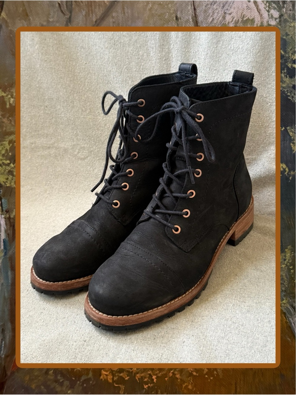 Portland Leather “Patina” Leather Black Cap Toe Lace-up Combat Boots EUC!